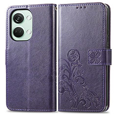 Leather Case Stands Flip Flowers Cover Holder for OnePlus Nord 3 5G Purple