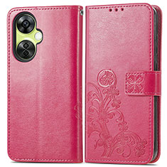 Leather Case Stands Flip Flowers Cover Holder for OnePlus Nord N30 5G Hot Pink