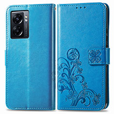 Leather Case Stands Flip Flowers Cover Holder for OnePlus Nord N300 5G Blue