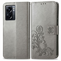 Leather Case Stands Flip Flowers Cover Holder for OnePlus Nord N300 5G Gray