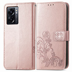 Leather Case Stands Flip Flowers Cover Holder for OnePlus Nord N300 5G Pink