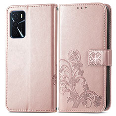 Leather Case Stands Flip Flowers Cover Holder for Oppo A16 Pink