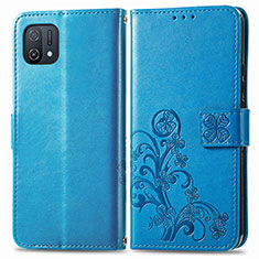 Leather Case Stands Flip Flowers Cover Holder for Oppo A16e Blue