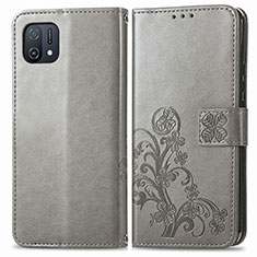 Leather Case Stands Flip Flowers Cover Holder for Oppo A16e Gray