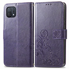 Leather Case Stands Flip Flowers Cover Holder for Oppo A16e Purple