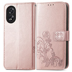 Leather Case Stands Flip Flowers Cover Holder for Oppo A58 4G Rose Gold