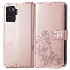 Leather Case Stands Flip Flowers Cover Holder for Oppo A94 4G Pink