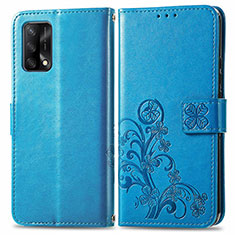 Leather Case Stands Flip Flowers Cover Holder for Oppo A95 4G Blue