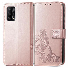 Leather Case Stands Flip Flowers Cover Holder for Oppo A95 4G Pink