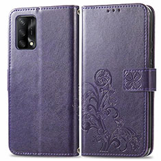 Leather Case Stands Flip Flowers Cover Holder for Oppo A95 4G Purple