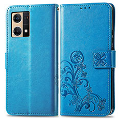 Leather Case Stands Flip Flowers Cover Holder for Oppo F21s Pro 4G Blue