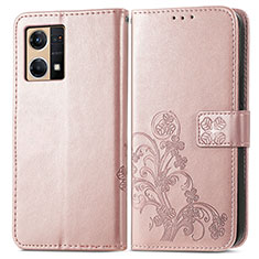 Leather Case Stands Flip Flowers Cover Holder for Oppo F21s Pro 4G Pink