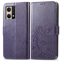 Leather Case Stands Flip Flowers Cover Holder for Oppo F21s Pro 4G Purple