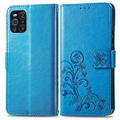 Leather Case Stands Flip Flowers Cover Holder for Oppo Find X3 5G Blue