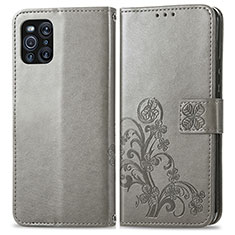 Leather Case Stands Flip Flowers Cover Holder for Oppo Find X3 5G Gray