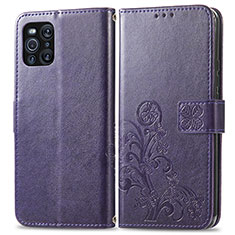 Leather Case Stands Flip Flowers Cover Holder for Oppo Find X3 5G Purple