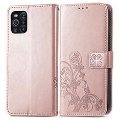 Leather Case Stands Flip Flowers Cover Holder for Oppo Find X3 Pro 5G Pink