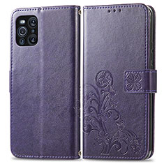 Leather Case Stands Flip Flowers Cover Holder for Oppo Find X3 Pro 5G Purple