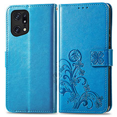 Leather Case Stands Flip Flowers Cover Holder for Oppo Find X5 5G Blue
