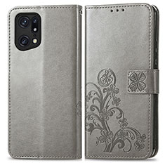 Leather Case Stands Flip Flowers Cover Holder for Oppo Find X5 Pro 5G Gray