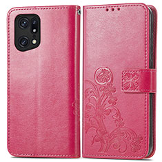 Leather Case Stands Flip Flowers Cover Holder for Oppo Find X5 Pro 5G Red