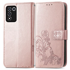 Leather Case Stands Flip Flowers Cover Holder for Oppo K9S 5G Pink