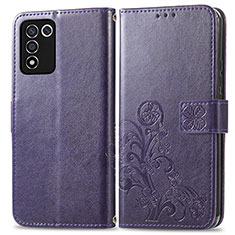 Leather Case Stands Flip Flowers Cover Holder for Oppo K9S 5G Purple