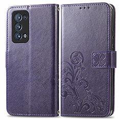 Leather Case Stands Flip Flowers Cover Holder for Oppo Reno6 Pro 5G Purple