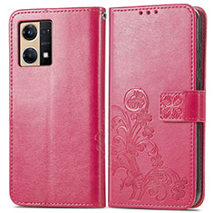 Leather Case Stands Flip Flowers Cover Holder for Oppo Reno7 4G Red