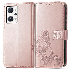 Leather Case Stands Flip Flowers Cover Holder for Oppo Reno7 A Pink