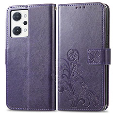 Leather Case Stands Flip Flowers Cover Holder for Oppo Reno7 A Purple