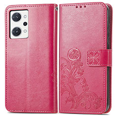 Leather Case Stands Flip Flowers Cover Holder for Oppo Reno7 A Red