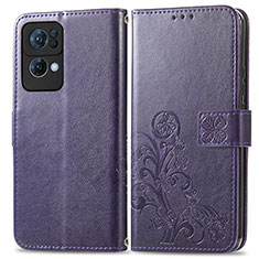 Leather Case Stands Flip Flowers Cover Holder for Oppo Reno7 Pro 5G Purple