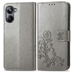 Leather Case Stands Flip Flowers Cover Holder for Realme 10 Pro 5G Gray