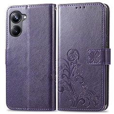Leather Case Stands Flip Flowers Cover Holder for Realme 10 Pro 5G Purple