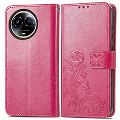Leather Case Stands Flip Flowers Cover Holder for Realme 11 5G Hot Pink