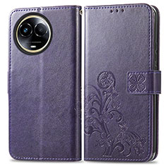 Leather Case Stands Flip Flowers Cover Holder for Realme 11 5G Purple