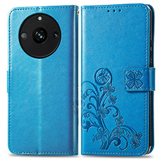 Leather Case Stands Flip Flowers Cover Holder for Realme 11 Pro 5G Blue