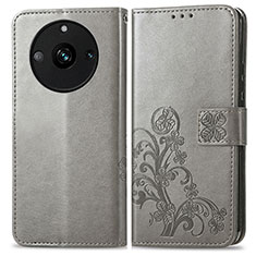 Leather Case Stands Flip Flowers Cover Holder for Realme 11 Pro 5G Gray