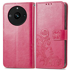 Leather Case Stands Flip Flowers Cover Holder for Realme 11 Pro 5G Hot Pink
