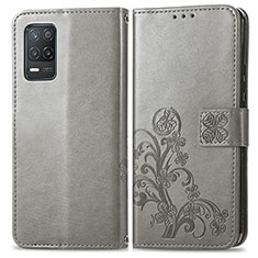Leather Case Stands Flip Flowers Cover Holder for Realme 8s 5G Gray
