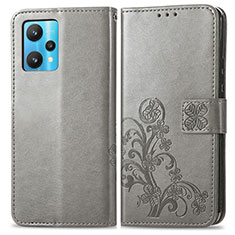 Leather Case Stands Flip Flowers Cover Holder for Realme 9 5G Gray