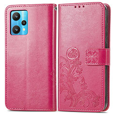 Leather Case Stands Flip Flowers Cover Holder for Realme 9 5G Hot Pink