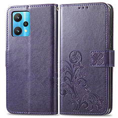 Leather Case Stands Flip Flowers Cover Holder for Realme 9 Pro 5G Purple