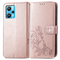 Leather Case Stands Flip Flowers Cover Holder for Realme 9 Pro 5G Rose Gold
