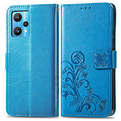 Leather Case Stands Flip Flowers Cover Holder for Realme 9 Pro+ Plus 5G Blue