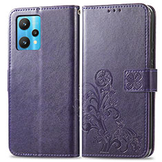 Leather Case Stands Flip Flowers Cover Holder for Realme 9 Pro+ Plus 5G Purple