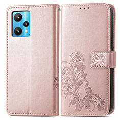 Leather Case Stands Flip Flowers Cover Holder for Realme 9 Pro+ Plus 5G Rose Gold