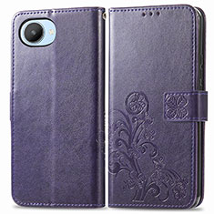 Leather Case Stands Flip Flowers Cover Holder for Realme C30 Purple