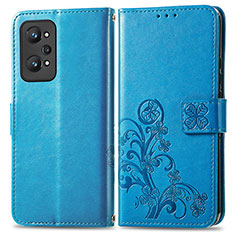 Leather Case Stands Flip Flowers Cover Holder for Realme GT Neo 3T 5G Blue